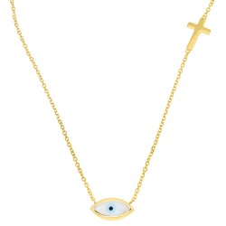 Χρυσό κολιέ μάτι Κ14 με σταυρό